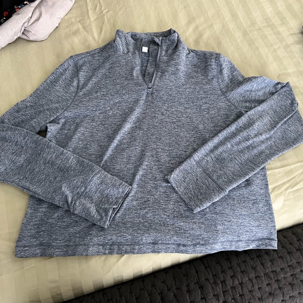 Blue heathered, cropped pullover, quarter zip, small